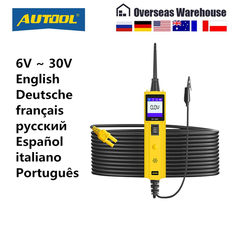 AUTOOL BT260 probador de circuito de coche Sonda de potencia Auto voltaje eléctrico componente de prueba herramienta de diagnóstico 12V 24V LED ► Foto 1/6