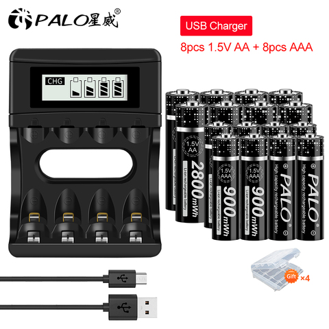 PALO-batería recargable para juguetes de reloj y cámara, pila AA + AAA de 1,5 V, 1,5 V, AA 2800mWh + 1,5 V, AAA 900mWh, de litio, 1,5 V ► Foto 1/6