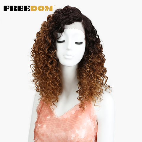 FREEDOM-pelucas rizadas Afro para mujeres negras, resistentes al calor, encaje frontal, color caramelo marrón degradado, Alta Temperatura ► Foto 1/6