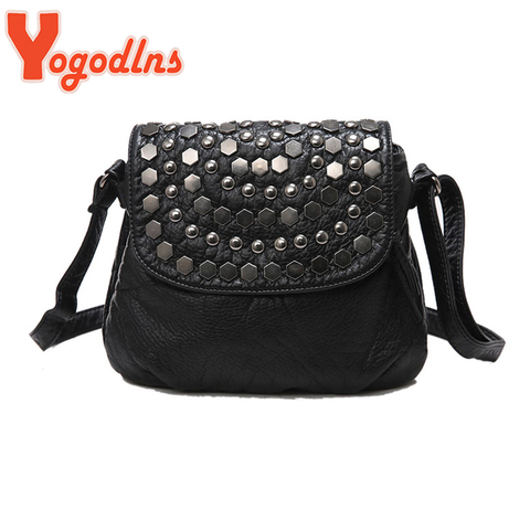 Yogodlns-Bolso de mano negro con remaches para mujer, bandolera pequeña con remaches, de cuero, para fiesta y Noche ► Foto 1/6