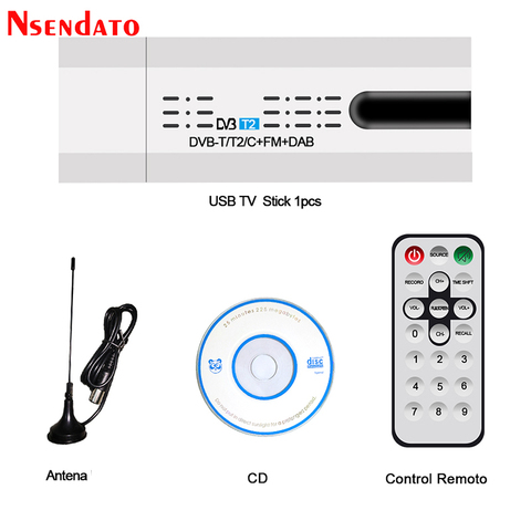 Digital por satélite DVB-T2/T DVB-C USB 2,0 sintonizador de TV Stick HDTV receptor con antena de Control remoto llave electrónica USB de TV para Windows PC ► Foto 1/6