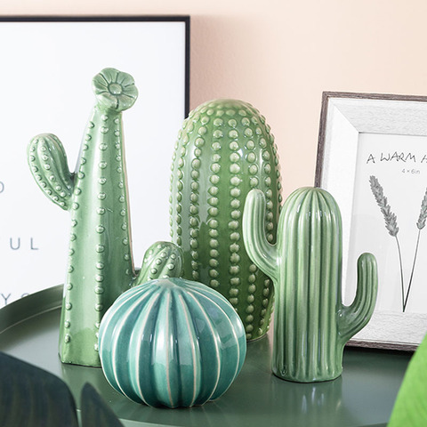 Accesorios nórdicos de Cactus de imitación, decoraciones de cerámica para el hogar, decoración del gabinete del vino para la sala de estar, adorno para habitación de los niños, manualidades decorativas ► Foto 1/6