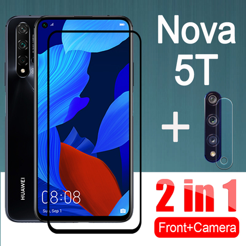 Cristal Protector 2 en 1 Nova 5 T para huawei Nova 5 T Nova5t T5, Protector de pantalla de cobertura completa con película de cámara de vidrio templado ► Foto 1/6