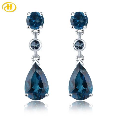 Pendientes de Topacio azul Natural de plata sólida para mujer, 4 quilates, Topacio azul oscuro, corte de pera, joyería clásica elegante, regalo de Año Nuevo ► Foto 1/6