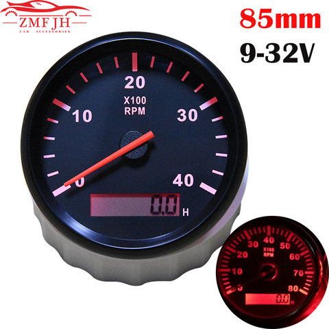 85MM Tacho medidor indicador Universal de coche tacómetro, 4000 RPM LED Digital manómetro con luz trasera roja para coche, para camión, para barco 12V/24V ► Foto 1/6