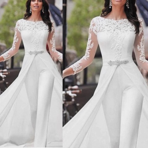 Monos elegantes de fiesta para mujer, mono pantalón largo Patchwork con apliques de encaje, mono pantalón sexi ajustado para fiesta de otoño y boda ► Foto 1/3