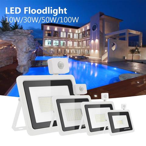 Luz LED de inundación con Sensor de movimiento PIR, proyector impermeable IP65 con carcasa blanca, 10W, 20W, 30W, 50W, AC220V, para exteriores y jardín ► Foto 1/6