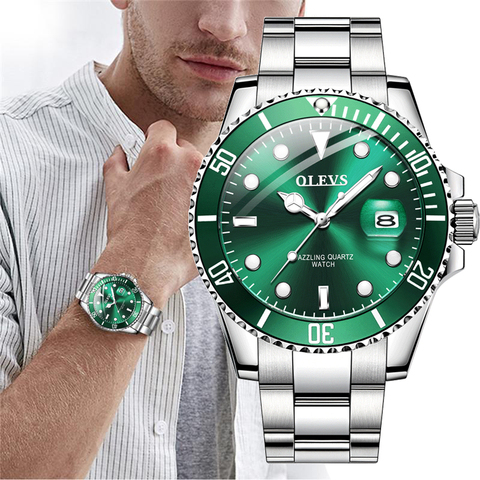 OLEVS relojes para hombre marca de moda de lujo impermeable luminoso mano verde Dial cuarzo deportes reloj de pulsera para regalo de los hombres ► Foto 1/6