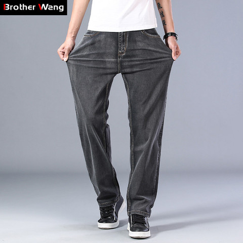 Pantalones vaqueros finos grises para hombre, Jeans rectos elásticos avanzados, de talla grande 40 42 44, novedad de verano 2022 ► Foto 1/6