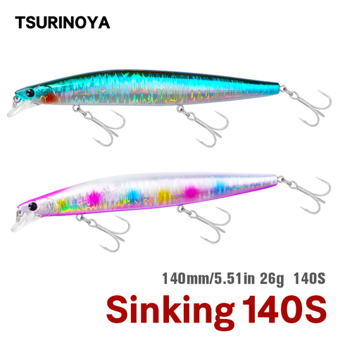 TSURINOYA 140S Sistema de peso de tungsteno de fundición larga hundimiento Minnow Top señuelo de pesca 140mm 26g DW92 cebos duros de agua salada Jerkbait ► Foto 1/6