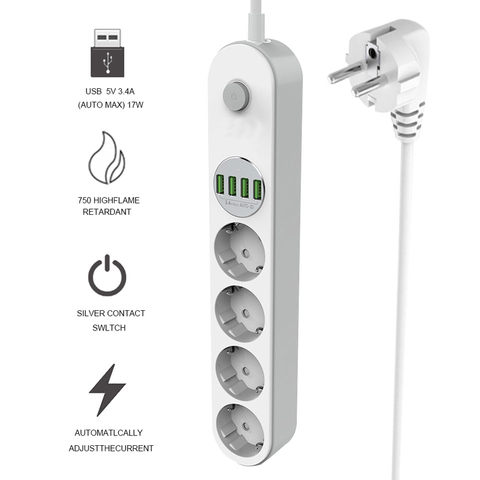 Cable extensor eléctrico Universal para hogar y oficina, enchufe europeo, toma de carga rápida USB, Cable de extensión, filtro de red ► Foto 1/6