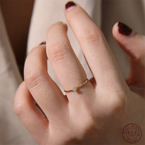 Plata esterlina 925 cola de anillo plateado oro 14k versión coreana de diamante Simple anillo fino las mujeres joyería de proposición Accesorios ► Foto 1/6