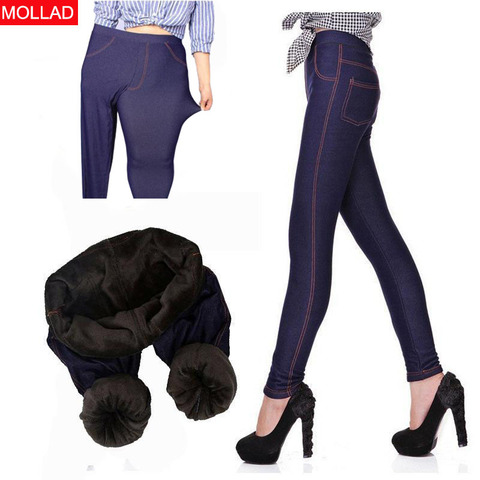 Mollad 2022 Leggings de invierno para mujer Pantalones de tubo gruesos cálidos pulgas dentro de pantalones de mezclilla de imitación 5xl Leggings de gran tamaño ► Foto 1/6