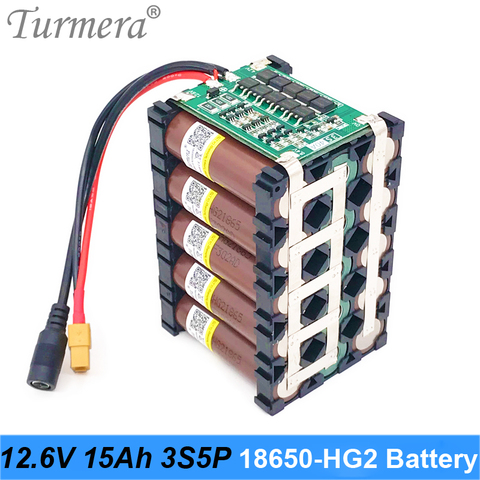 Turmera-batería de litio para patinete eléctrico, 12V, 15Ah, 18650 HG2, 3000mAh, 3S5P, 12,6 V, 3S, 40A, BMS, sin interrupción ► Foto 1/1