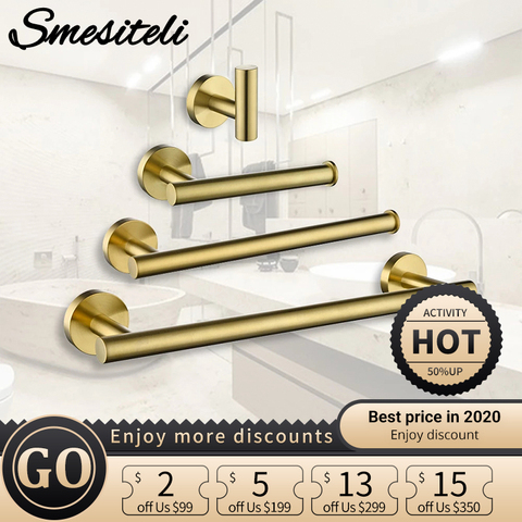 Soporte de papel higiénico de acero inoxidable dorado cepillado, gancho de pared, estante soporte para cocina, organizador, accesorios para baño y WC ► Foto 1/6