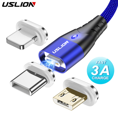 USLION-Cable magnético Micro USB 3A de carga rápida, Cable de datos para teléfono Android, cargador magnético para iPhone, Samsung, Xiaomi, Huawei ► Foto 1/6