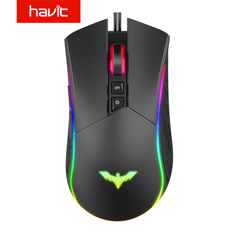 Havit-ratón Gaming RGB con cable, ergonómico, programable, USB, 4800 DPI, 7 botones y retroiluminación de 7 colores para PC, Gamer, ordenador de escritorio ► Foto 1/6