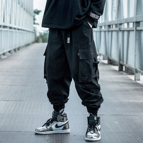 Prowow-Pantalones deportivos de estilo Hip-Hop para hombre, monos harén negros con cinta multibolsillo, ropa de calle informal, primavera y otoño, 2022 ► Foto 1/6