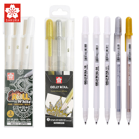 3 unids/lote Japón Sakura Gelly rollo bolígrafo de tinta de Gel conjunto de oro blanco Plata Metálico dibujo destacar marcador pluma dibujo arte suministros ► Foto 1/6