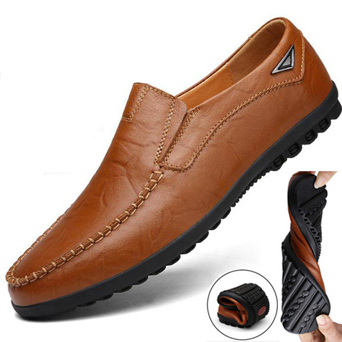 Zapatos de cuero genuinos de los hombres ocasionales de la marca de lujo para hombre mocasines luz suave transpirable negro zapatos de conducción zapatos de talla grande 38-47 38-47 38-47 ► Foto 1/6