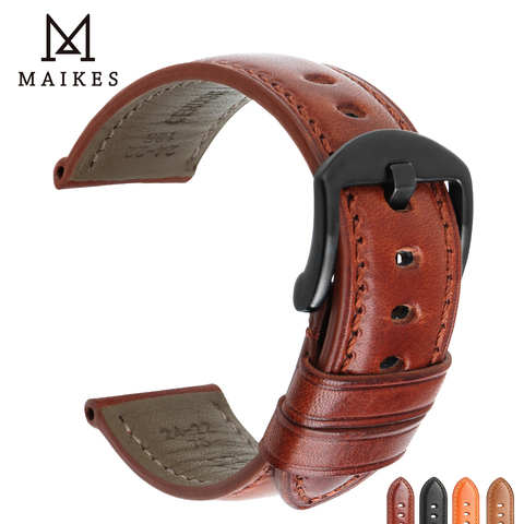 MAIKES-Correa de reloj de cuero genuino para hombre, banda de reloj de 20mm, 22mm y 24mm con hebilla de acero inoxidable, para Casio Fossil ► Foto 1/6