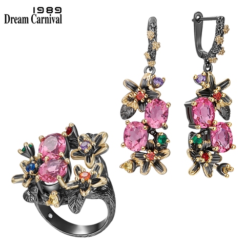 Pendientes de anillo DreamCarnival1989 de Zirconia fucsia impresionantes, conjunto de joyería para fiesta de aniversario de las mujeres debe tener un llamativo ER3874FUS2 ► Foto 1/6