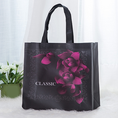 Bolso de compras de gran capacidad para mujer, bolsa de mano de tela de flores rosas no tejidas, ecológico, reutilizable, de almacenamiento de viaje ► Foto 1/6