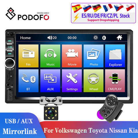 Podofo-radio Multimedia con GPS para coche, radio con reproductor, 2Din, Android, Mirrorlink, 2din, estéreo, MP5, Bluetooth, USB, cámara FM ► Foto 1/6