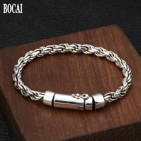 Pulsera de plata de ley 100% con cadena torcida para hombre, brazalete, plata esterlina 925, Estilo vintage, hecho a mano ► Foto 1/6