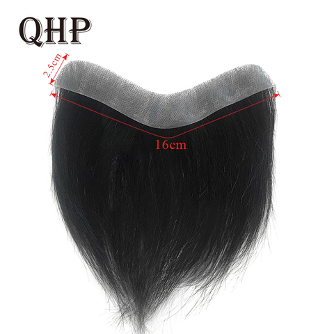 Tupé de 100% para hombre cabello humano de la India de 2,5x16cm, peluca de tupé con bucle en V, cabello Remy corto de 6 