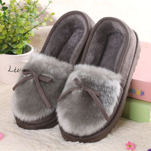 Zapatos de plataforma de invierno para mujer, Zapatillas de casa al aire libre, sandalias deslizantes de piel de invierno, zapatillas peludas, mocasines bonitos con lazo ► Foto 1/5