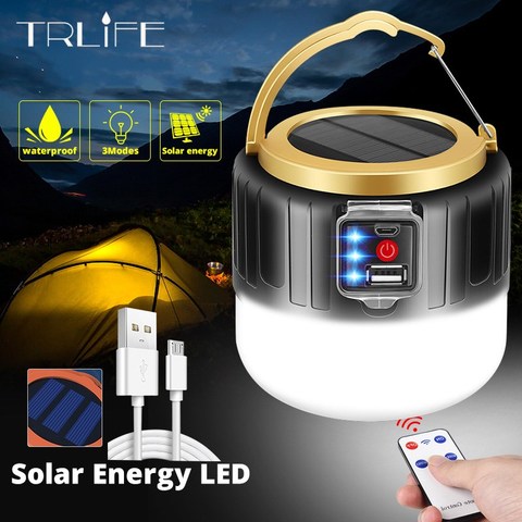 Luz Solar de acampada de 280W para exteriores, lámpara de tienda portátil con 3 modos de carga USB, Bombilla de noche de emergencia, linterna para campamento ► Foto 1/6