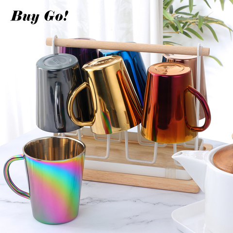 1PC de doble pared de acero inoxidable 304 taza de café 300ml portátil taza Arcoiris de vaso de té de la leche tazas doble Agua tazas ► Foto 1/6