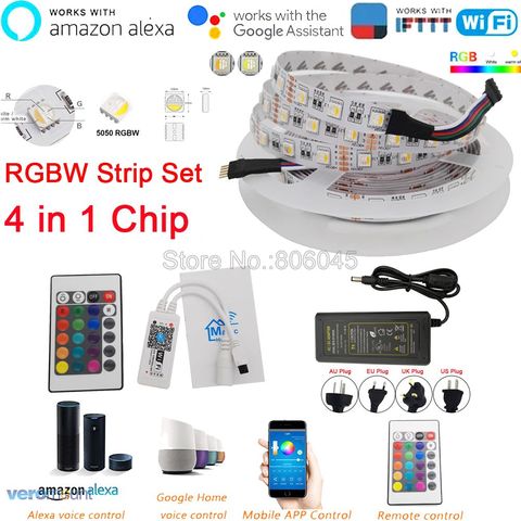 DC12V 5M 5050 LED WIFI luz de tira impermeable de 60LED/m 4 en 1 RGBW tira de LED RGBWW controlador remoto Kit con fuente de alimentación de Control APP ► Foto 1/1