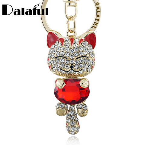 Llaveros con diamantes de imitación de cristal de gato sonriente de la suerte, soporte para llavero, bolso para coche, regalo de Navidad, joyería, llaveros K218 ► Foto 1/6