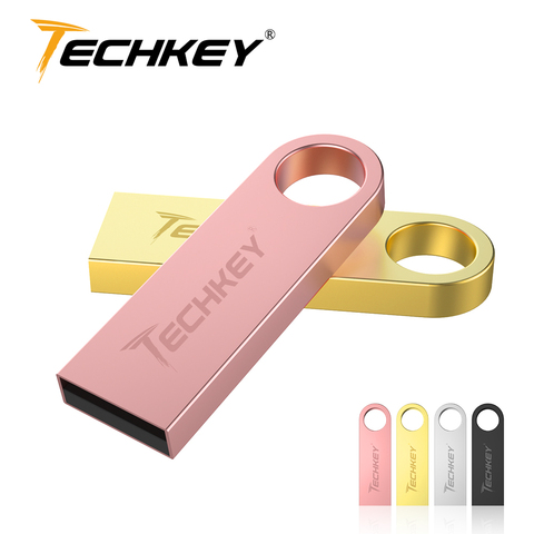 Techkey unidad flash USB de metal GB 16gb 32gb 64gb usb флешка 128GB pendrive 2,0 portátil usb para PC envío gratis ► Foto 1/6