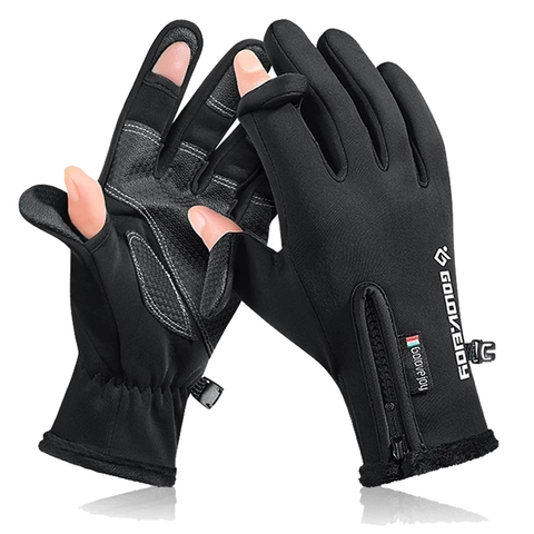 Guantes de pesca con 2 dedos para hombre y mujer, protección cálida de terciopelo, impermeable, a prueba de viento, fotografía, pesca con caña, Invierno ► Foto 1/6