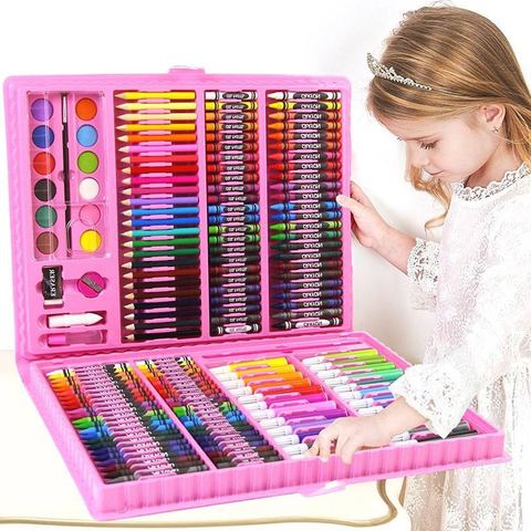 Conjunto de Arte de dibujo para niños, 168 Uds., crayones, pasteles al óleo, rotuladores de acuarela, herramientas tipo lápiz de colores, regalo para niños y niñas ► Foto 1/6