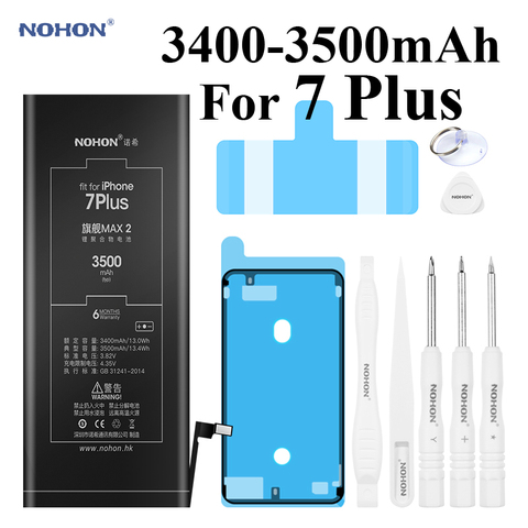 Nohon batería para iPhone 7 Plus 7 Plus 3400-3500mAh capacidad li-polímero construido en baterías + herramientas para Apple iPhone 7 Plus batería ► Foto 1/6