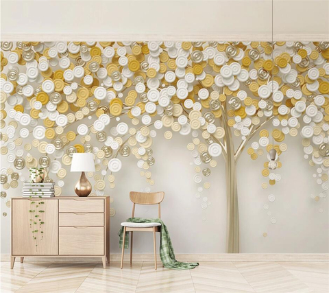 Papel pintado personalizado de beibehang nuevo círculo 3D árbol tridimensional oro fortuna árbol para mural de fondo decoración de dormitorio sala de estar ► Foto 1/3