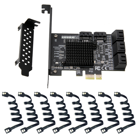 PCIE SATA III 8 puertos controlador de tarjeta de ranuras PCIe 2,0x1 SATA 6G tarjeta de expansión con soporte de perfil bajo apoyo Win10 PCIE SATA tarjeta ► Foto 1/6