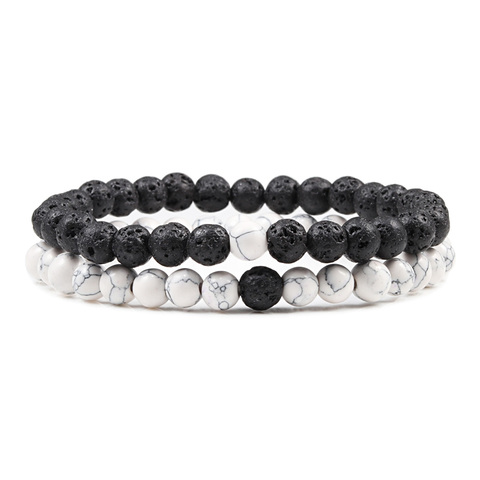 Pulsera de distancia para parejas, 2 unidades por juego, estilo 7, piedra Natural clásica blanca y negra, brazalete de cuentas Yin Yang Yoga para hombres y mujeres ► Foto 1/6