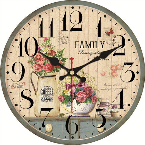Relojes de planta en maceta Shabby Chic, decoración del hogar de flores para cocina, relojes de salón silenciosos, accesorios de arte Vintage, Relojes de pared grande ► Foto 1/6