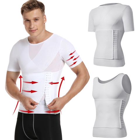 Moldeador de cuerpo de hombres camisas de compresión Abdomen prenda moldeadora vientre adelgazamiento funda moldeadores de ginecomastia entrenador de cintura corsé Fajas Tops ► Foto 1/6