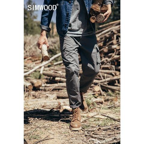 SIMWOOD-pantalones Cargo holgados de 100% cónico para hombre, ropa de algodón lavada de talla grande, Estilo Vintage, SJ121042, primavera de 2022 ► Foto 1/6