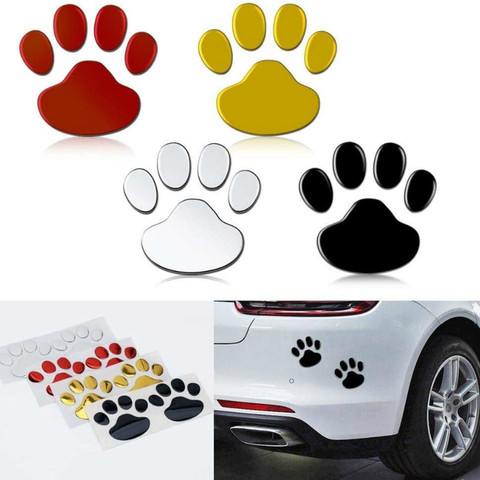 2 unids/set 3D perro Animal oso gato huellas de patas etiqueta engomada del coche fresco diseño huella de patas de perro pegatina pegatinas para coche rojo plata oro negro ► Foto 1/6