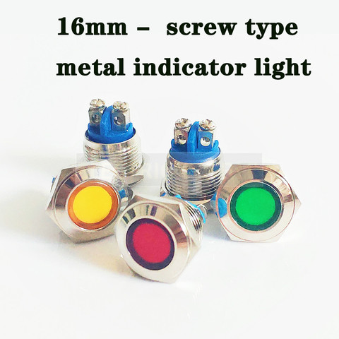 Indicador LED de Metal luces 16mm redonda LED botones planos cabeza impermeable Conexión de señal para de rosca para lámparas 12V 12V 24V 220V moto indicación ► Foto 1/6