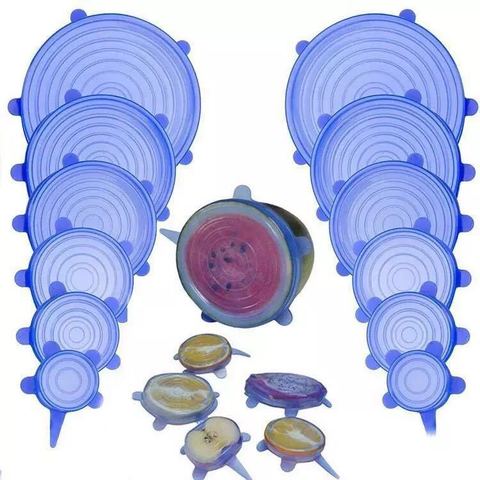 6 unids/set de silicona tapas duradera reutilizable guardar comida cubierta resistente al calor se adapta a todos los tamaños y formas de contenedores ► Foto 1/6