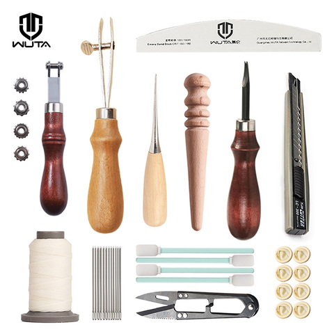 WUTA profesional de artesanía de cuero Kit de herramientas Herramientas para coser a mano un trabajo conjunto básico para DIY principiante 25/27/29/35 Uds disponible ► Foto 1/5