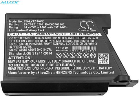 Batería Cameron Sino para LG VR5906,VR6171,VR6260,VR62701LV,VR6270LVM,VR63475,VR63485LV,VR64602,VR64607, VR64701,VR64703, vr7470b ► Foto 1/4